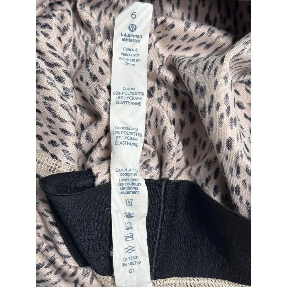 Lululemon Wunder Under Crop II Roll Down Ivory Black Spotted Workout Leggings 6